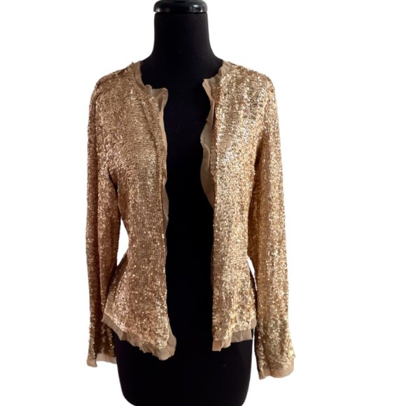 Vintage BeBe Gold Sequined Long Sleeved Open Cardigan Size M - Picture 1 of 8